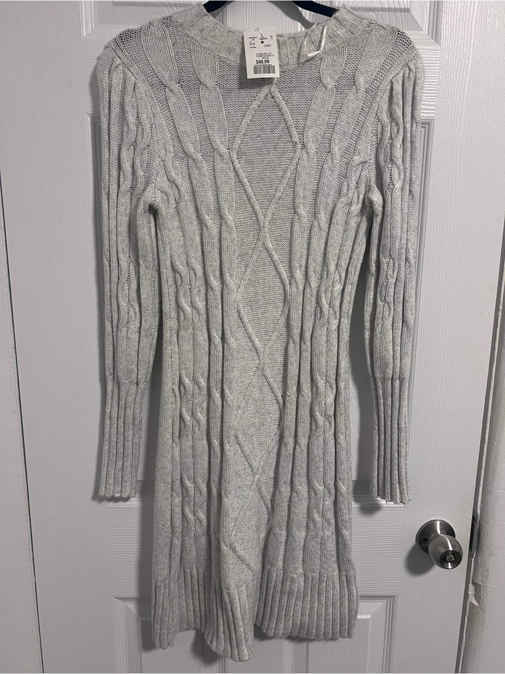 Rachel Zoe Light Gray Cable Knit Long Sleeve Sweater Dress